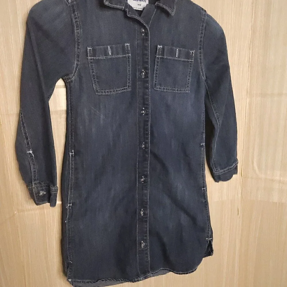 Old Navy Girls Dark Wash Denim Shirt Dress 8